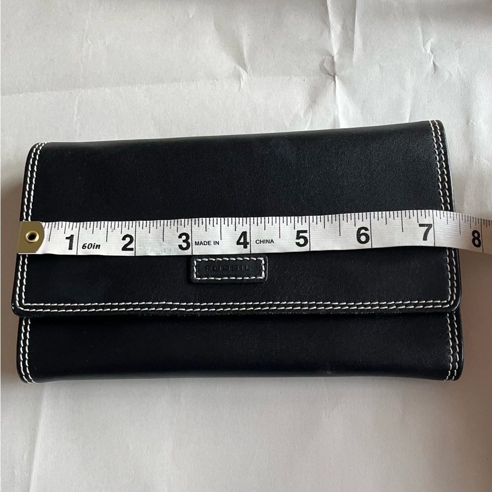 Fossil Black Leather Trifold Travel Jewelry Wallet EUC - Picture 7 of 9
